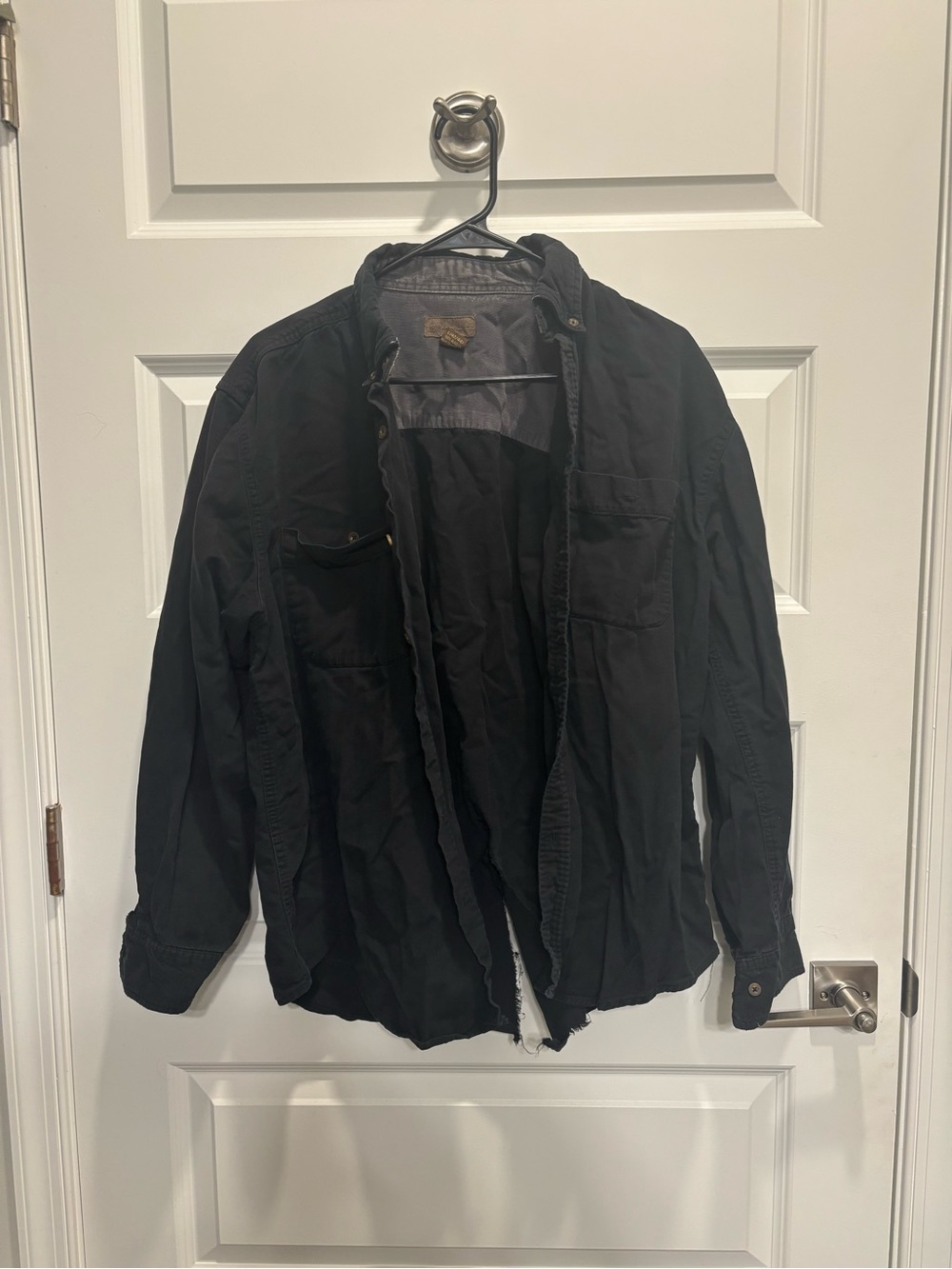 Men's Black Distressed Button Down Top